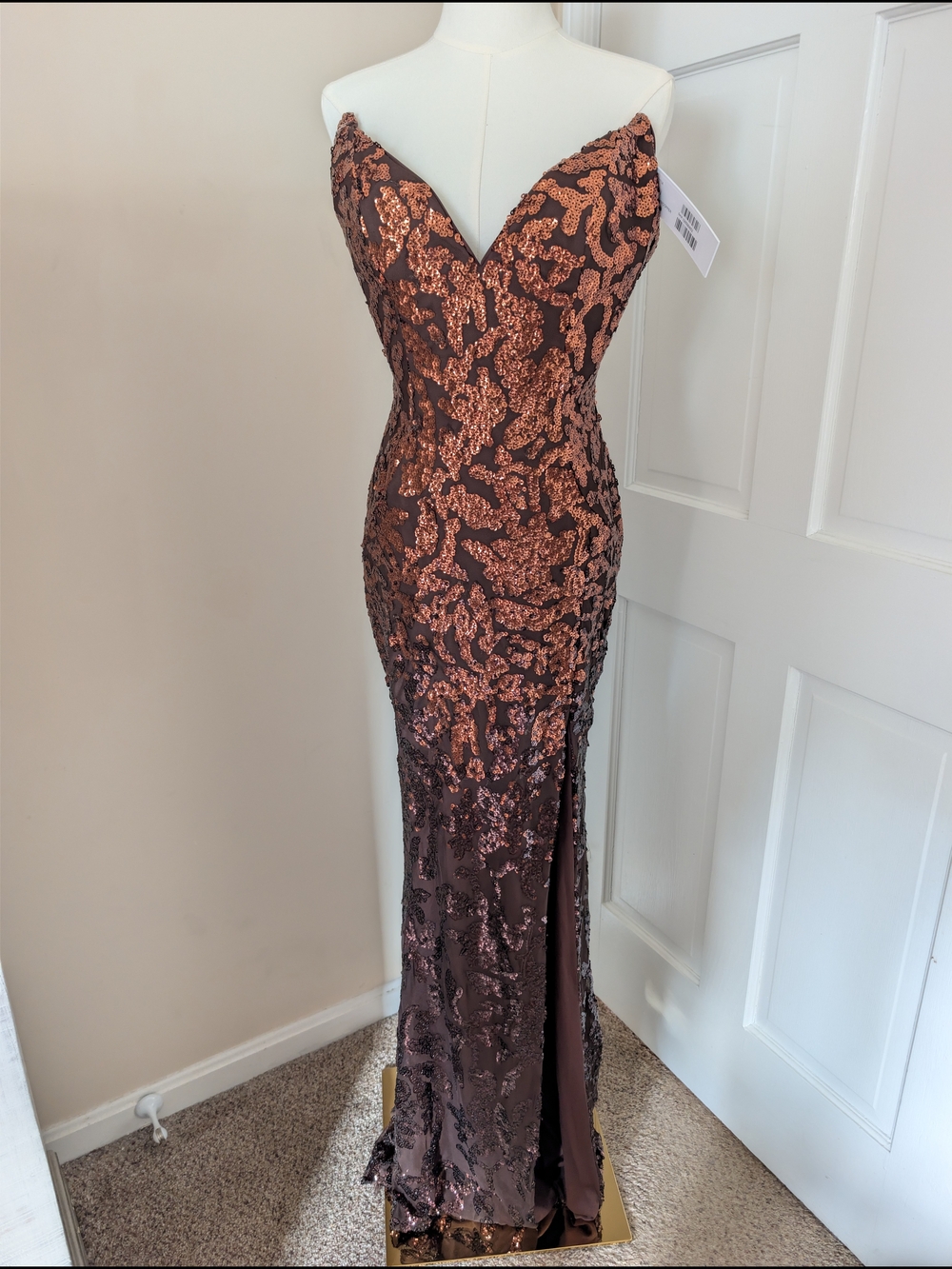 NWT Jovani Brown Copper Sequin Evening Gown Dress 37271 Size 10